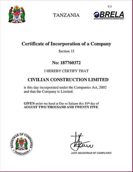 Preview of Certificate of Incorporation